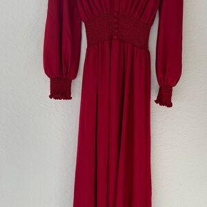 Chic Red Smocked Dress